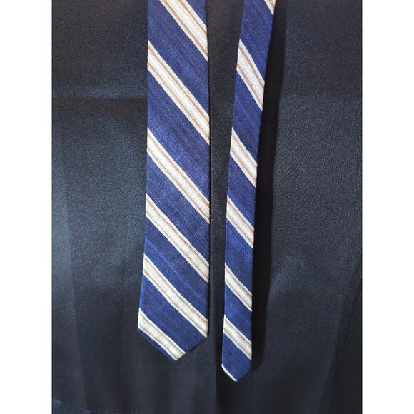 Vintage Lilly Dache Paris-Los Angeles Blue & Beige Striped Silk Tie - Picture 12 of 12